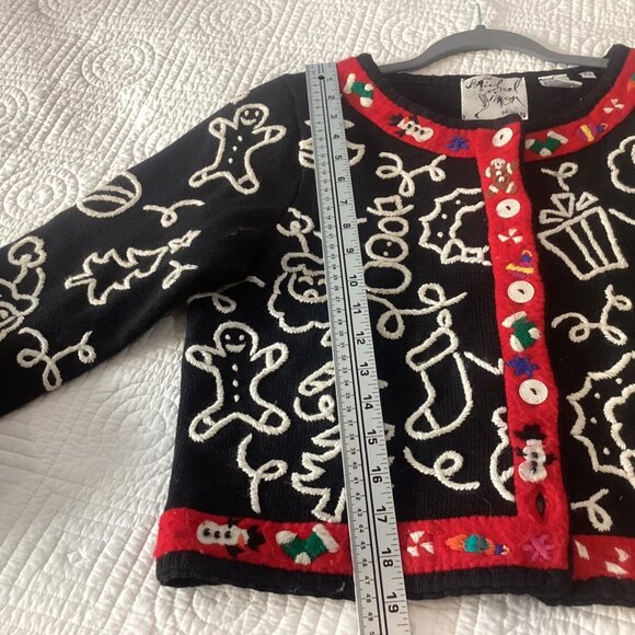 Vintage 90s Michael Simon Petite Size P Christmas Cardigan Sweater With Embroide - Picture 7 of 14